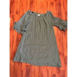 Chic Teal Midi Dress with Ruffled Sleeves